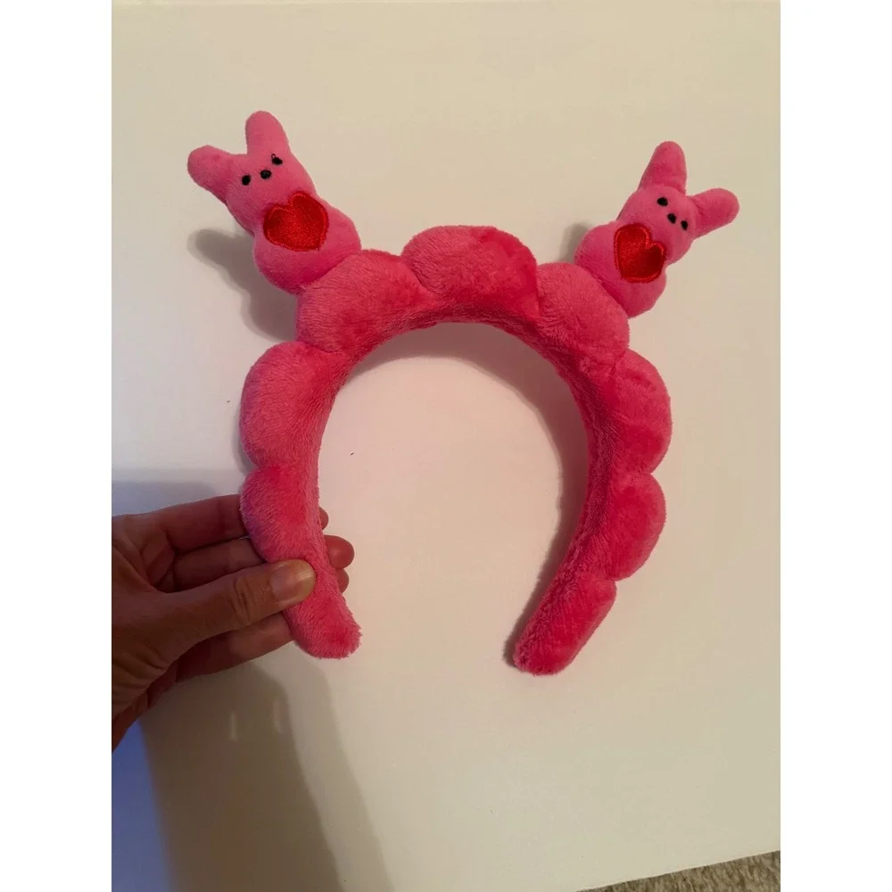 Peeps Pink Plush Bunny Headband with Red Hearts Easter Valentine Accessory